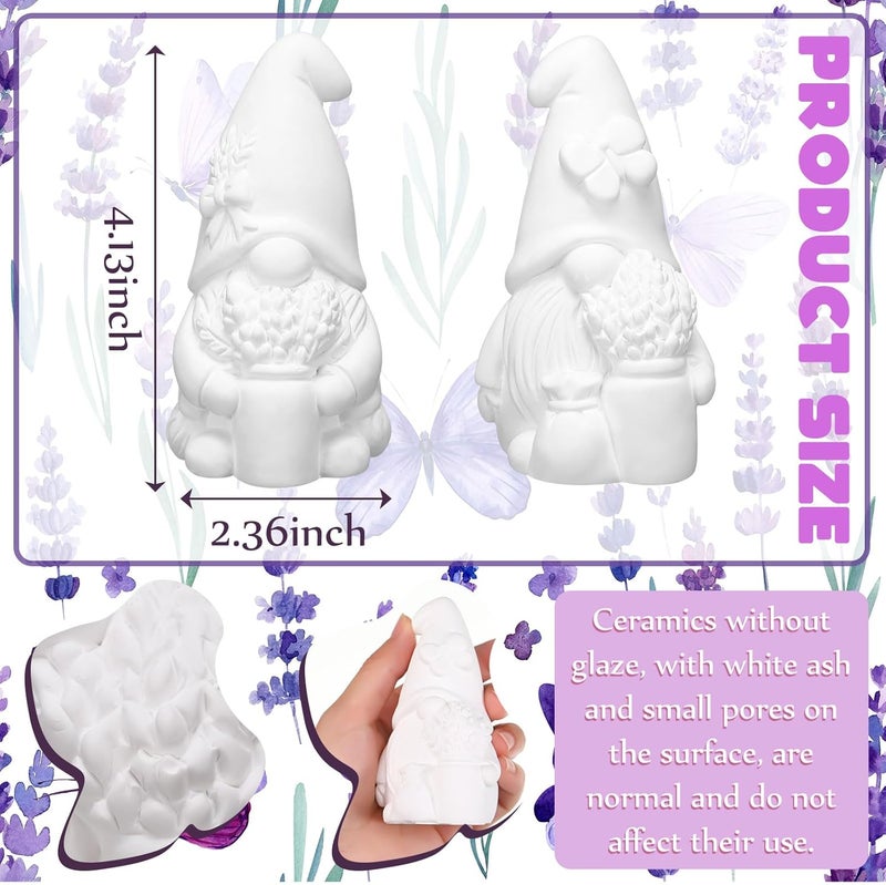 Seenelling 2 Pack Lavender Dream Gnomes Ready to Paint Your Own Statues 4'' DIY Unpainted Ceramics Figurines Kit Paintable Ceramics Art and Crafts Purple Fragrance Wonderland Journey Decor - Image 2
